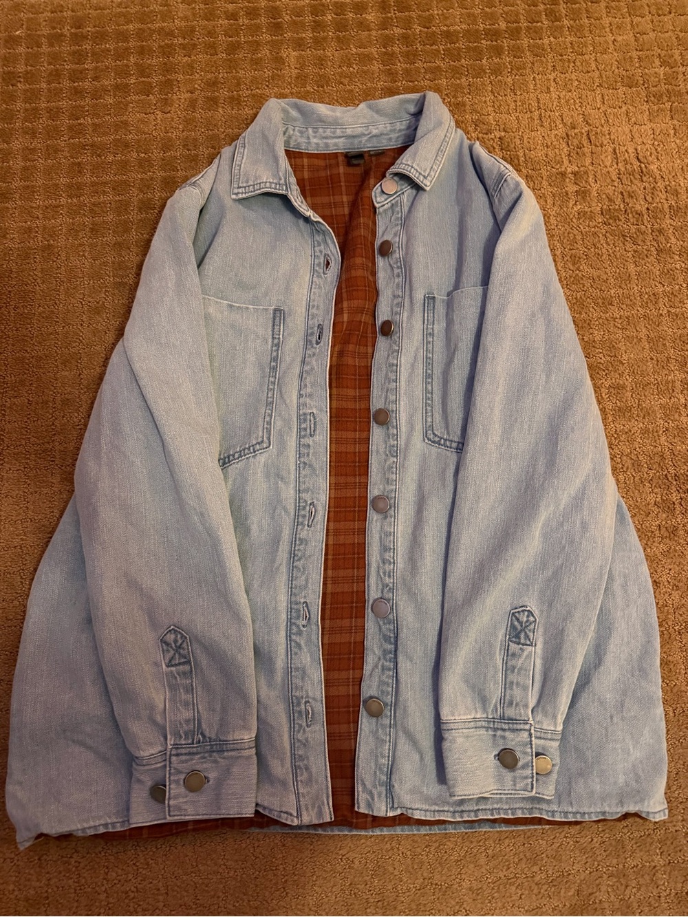 Women’s Volcom Light Blue Denim Jacket with Plaid Lining